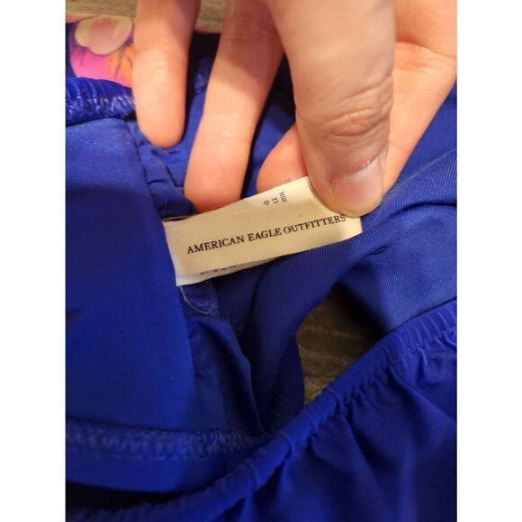 American Eagle Size S Blue FloralStrapless Bandeau Bikini Top - Picture 3 of 4